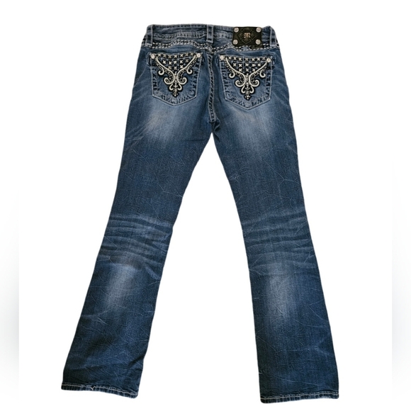Miss Me designer signature rise boot cut denim jeans embellished with jewels 28 - Picture 1 of 6
